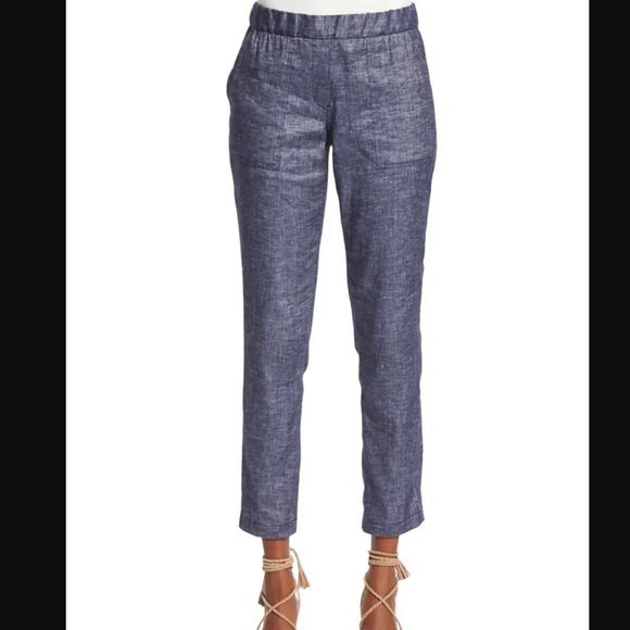 THEORY- Korene Chambray Linen Blend Pant- sz. S - Picture 2 of 11